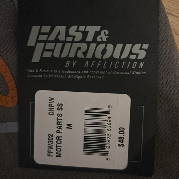 Fast & Furious by Affliction Distressed Tee w Embellished Back Medium Gray NWT - Picture 11 of 14